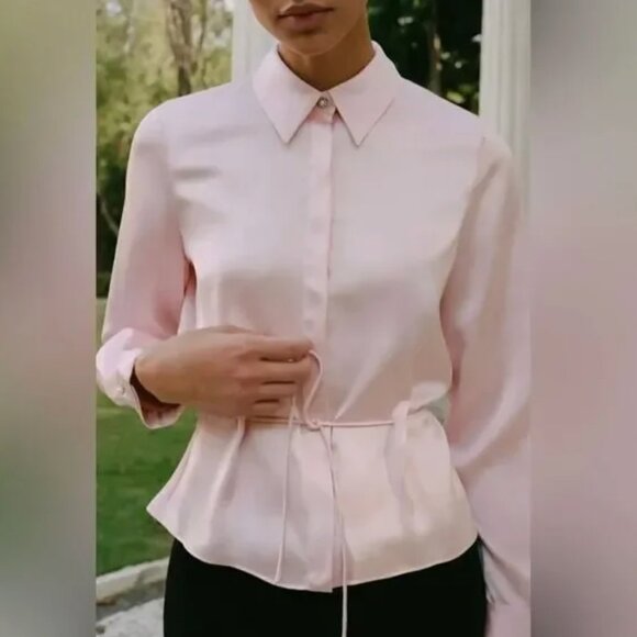 ZARA nwt DRAWSTRING WAIST SATIN EFFECT SHIRT - small - Picture 1 of 10